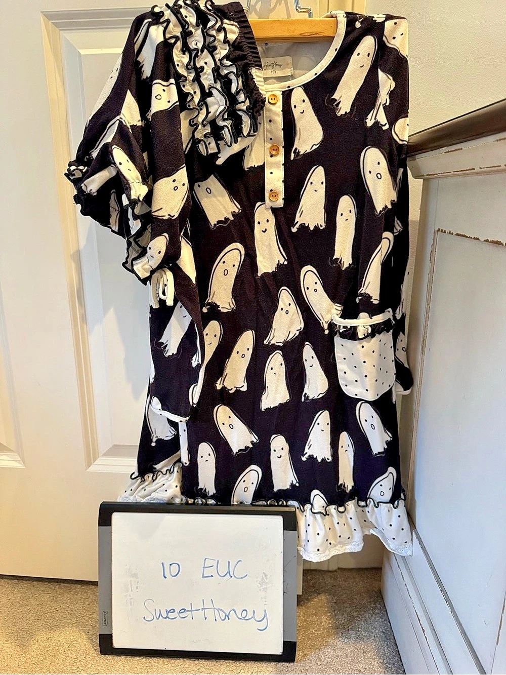 10 SweetHoney Ghost Print Ruffle Night Gown with Blooms
